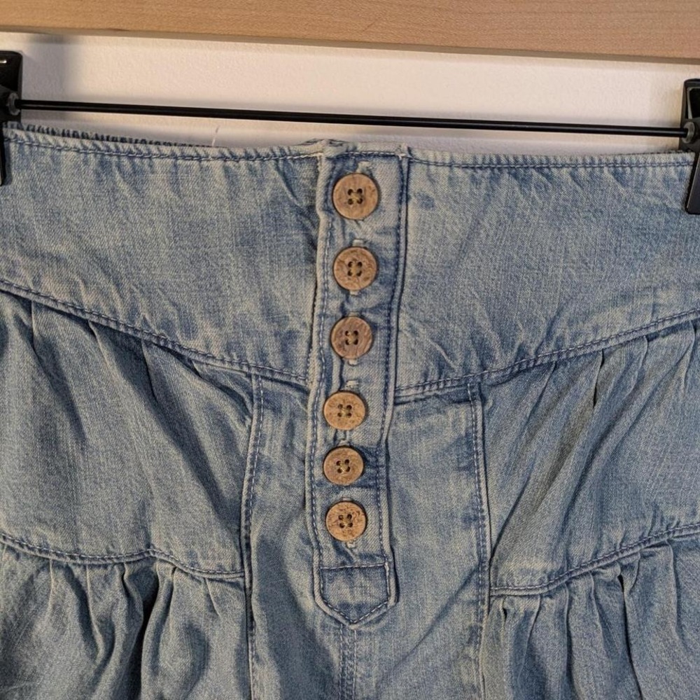 Free People Fleur Denim Mini Short/Skirt With Button Front and Pockets - Picture 2 of 6
